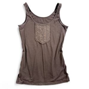 Y2K Tuxedo Bib Tank Top Cami Womens L Ruched Fitted Stretchy Brown ASO ALT Elena